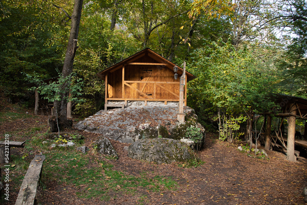 Wooden hut in the forest