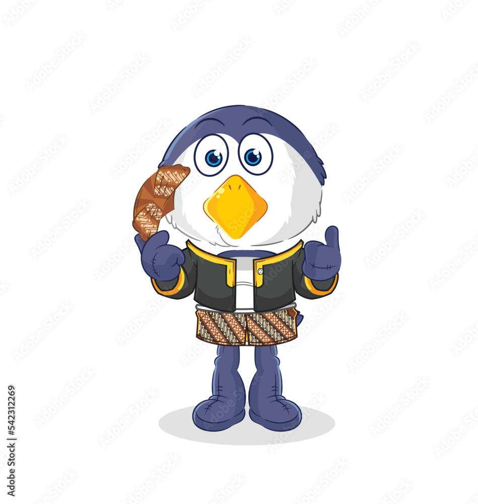 penguin Javanese character. cartoon mascot vector