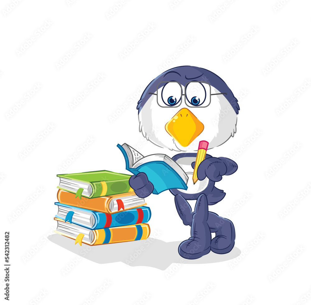 Obraz premium penguin studying mascot. cartoon vector