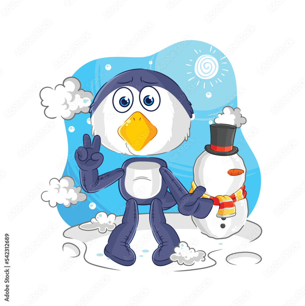 Obraz premium penguin in cold winter character. cartoon mascot vector