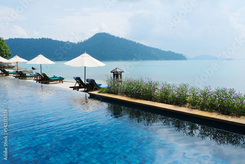 Beautiful infinity pool overlooking Pangkor laut island.