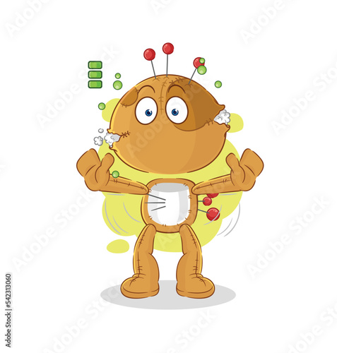 voodoo doll full battery character. cartoon mascot vector