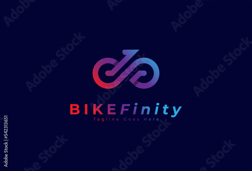 Bike logo design, bike with infinity icon combination, flat design logo template, vector illustration
