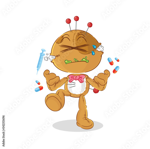 voodoo doll drug overdose. cartoon illustration