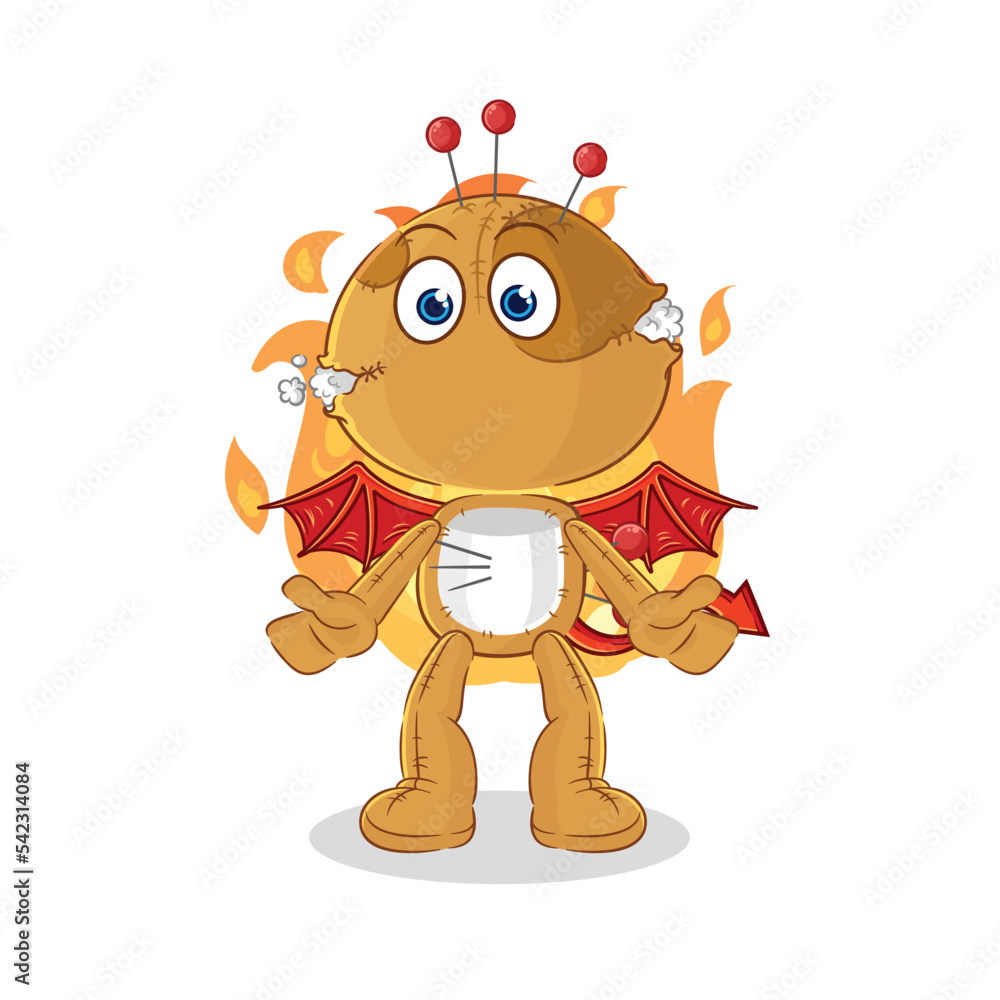 Obraz premium voodoo doll demon with wings character. cartoon mascot vector