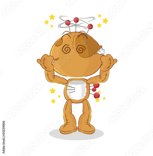 voodoo doll dizzy head mascot. cartoon vector