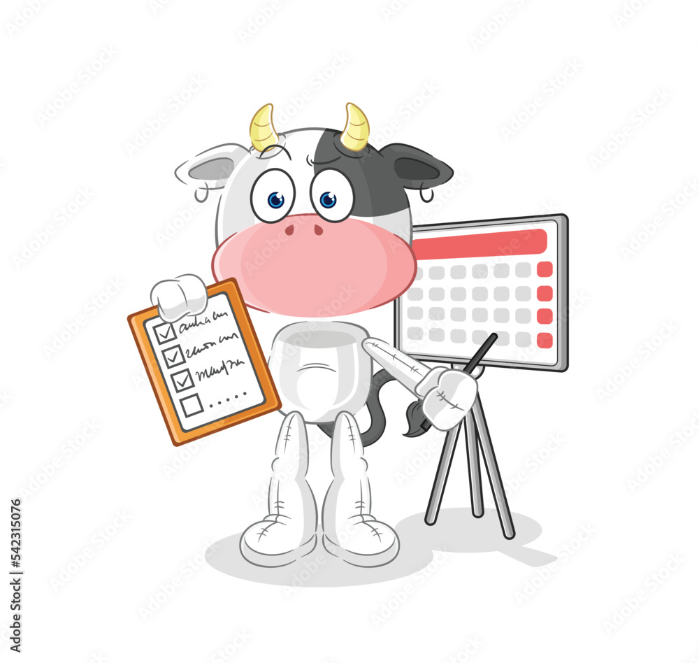 cow schedule list vector. cartoon character cow schedule list vector. cartoon character