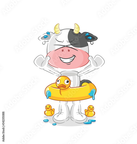 cow with duck buoy cartoon. cartoon mascot vector