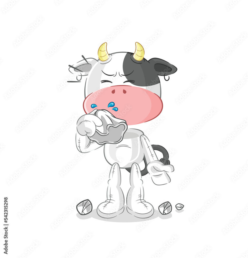 cow blowing nose character. cartoon mascot vector cow blowing nose character. cartoon mascot vector