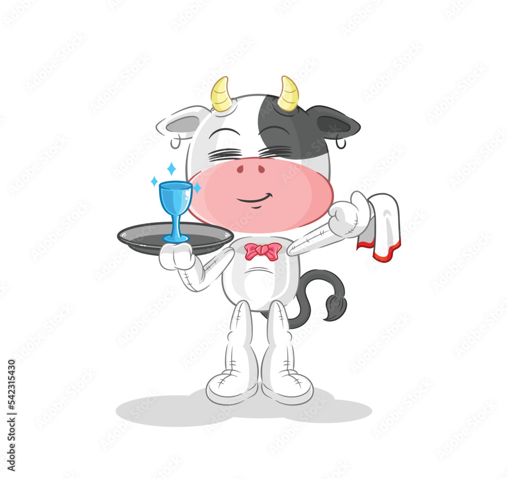 cow waiter cartoon. cartoon mascot vector cow waiter cartoon. cartoon mascot vector
