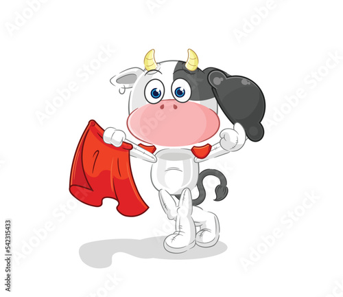 cow matador with red cloth illustration. character vector photo