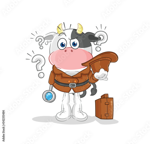 cow detective vector. cartoon character