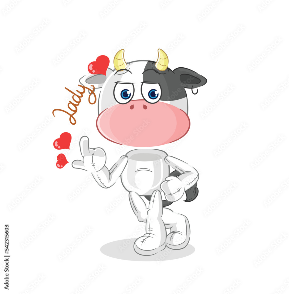 cow flirting illustration. character vector