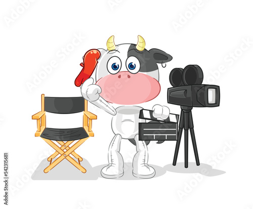 cow director mascot. cartoon vector