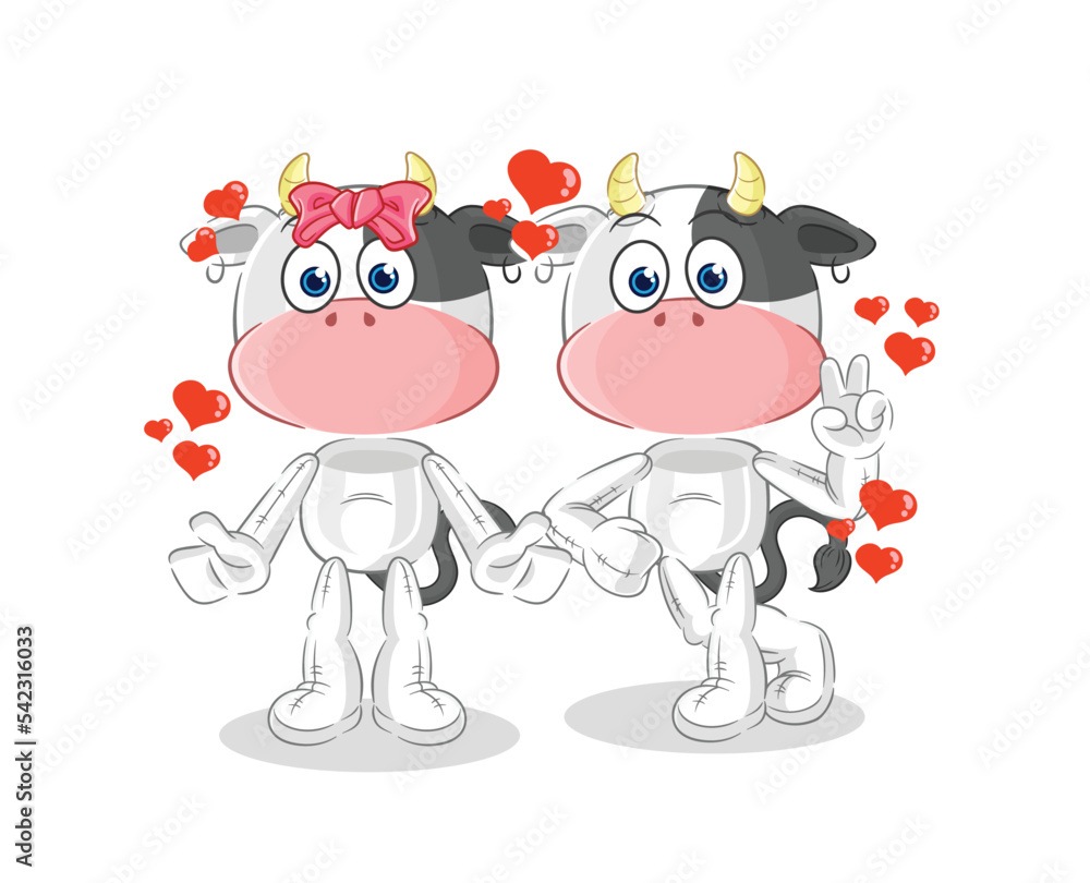 cow dating cartoon. character mascot vector cow dating cartoon. character mascot vector