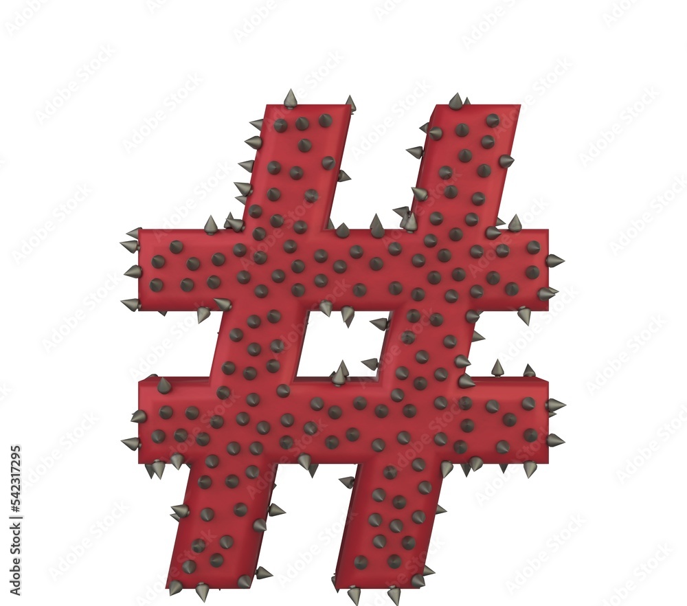 Fototapeta premium Red Spike Leather Themed Font Hashtag