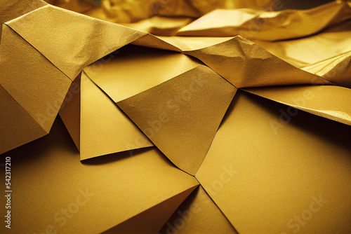 Close-up view heap of golden papers