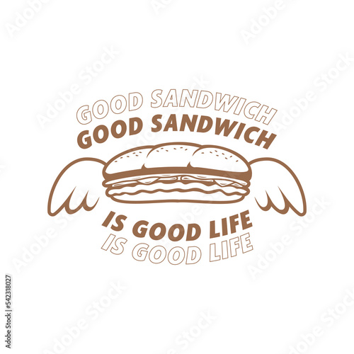 Good Sandwich logo, retro submarine sandwich with wing logo for tshirt illustration simple color
