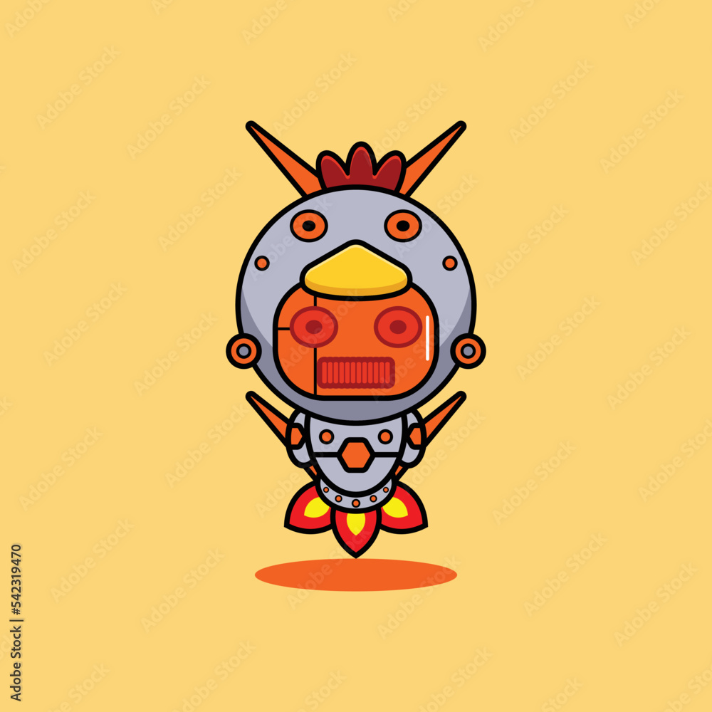 vector illustration of cartoon character mascot costume animal rocket cute robot chicken