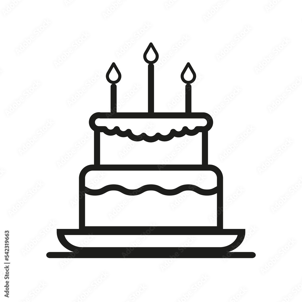 Cake candle icon in linear style. Round shape. Happy birthday. Party decoration. Sweet food. Vector illustration. Stock image. Cake candle icon in linear style. Round shape. Happy birthday. Party decoration. Sweet food. Vector illustration. Stock image.
