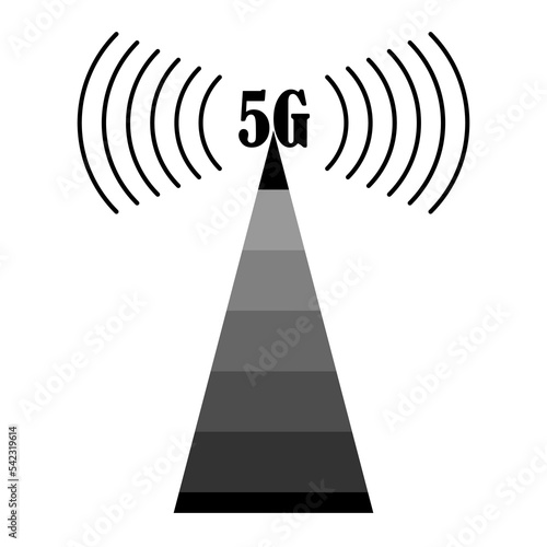 Flat icon with tower 5g icon. Global network. Radio station signal. Internet communication. Vector illustration. stock image. 