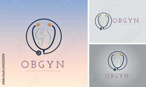 OBGYN obstetrics and gynecology clinic mom and baby pregnancy stethoscope logo template design for brand or company and other