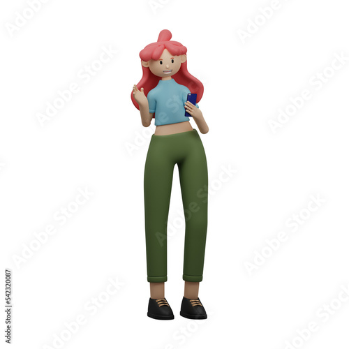 3d illustrastion character cartoon pose of a woman doing a video call