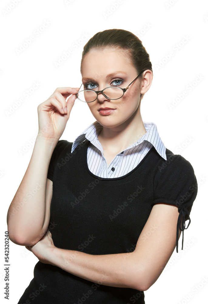 Beautiful woman with glasses on white background Beautiful woman with glasses on white background