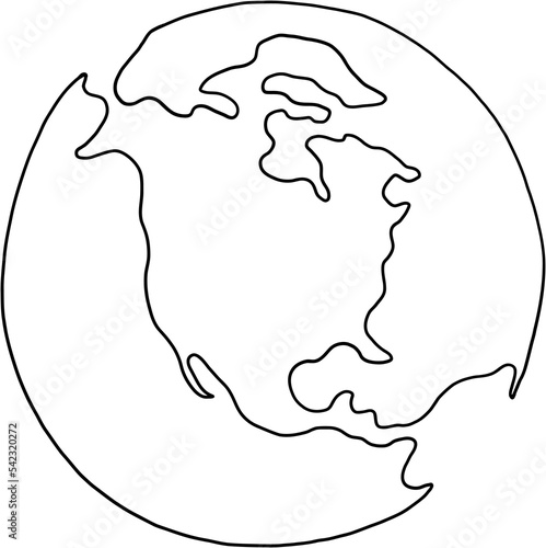 earth doodle continuous line freehand drawing. 