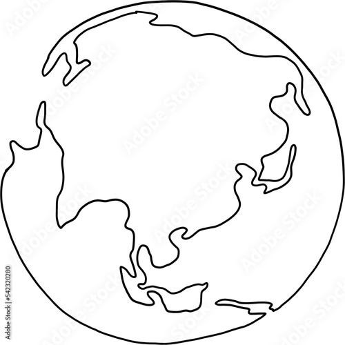 earth doodle continuous line freehand drawing. 