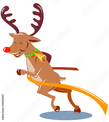 Illustration of a reindeer running isolated white background.