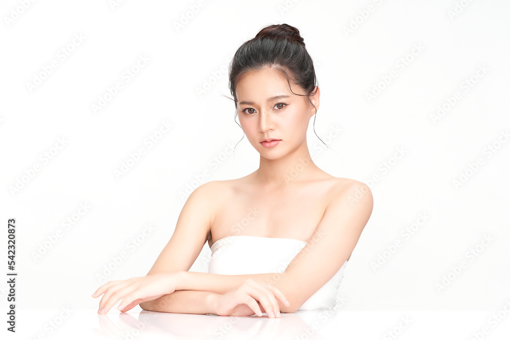 Beautiful young asian woman with clean fresh skin on white background, Face care, Facial treatment, Cosmetology, beauty and spa, Asian women portrait. Beautiful young asian woman with clean fresh skin on white background, Face care, Facial treatment, Cosmetology, beauty and spa, Asian women portrait.