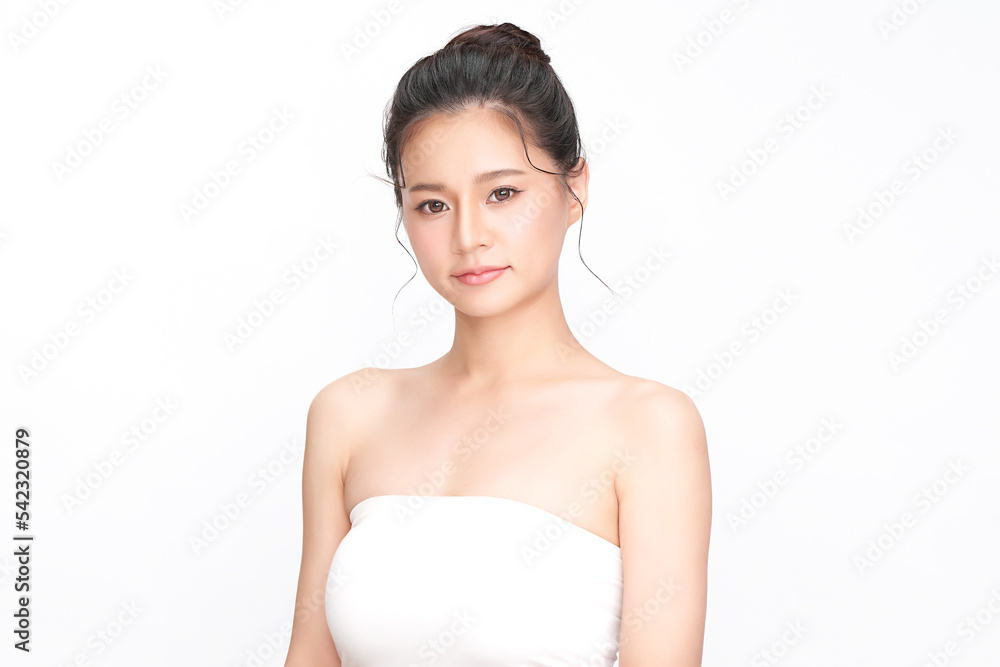 Beautiful young asian woman with clean fresh skin on white background, Face care, Facial treatment, Cosmetology, beauty and spa, Asian women portrait.