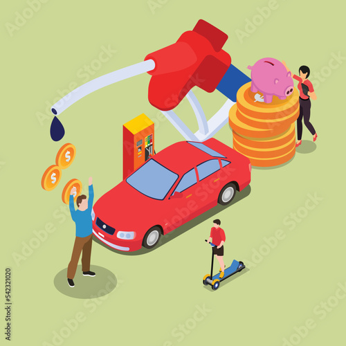 Fuel price increase and subtitute isometric 3d vector illustration concept for banner, website, illustration, landing page, flyer, etc.