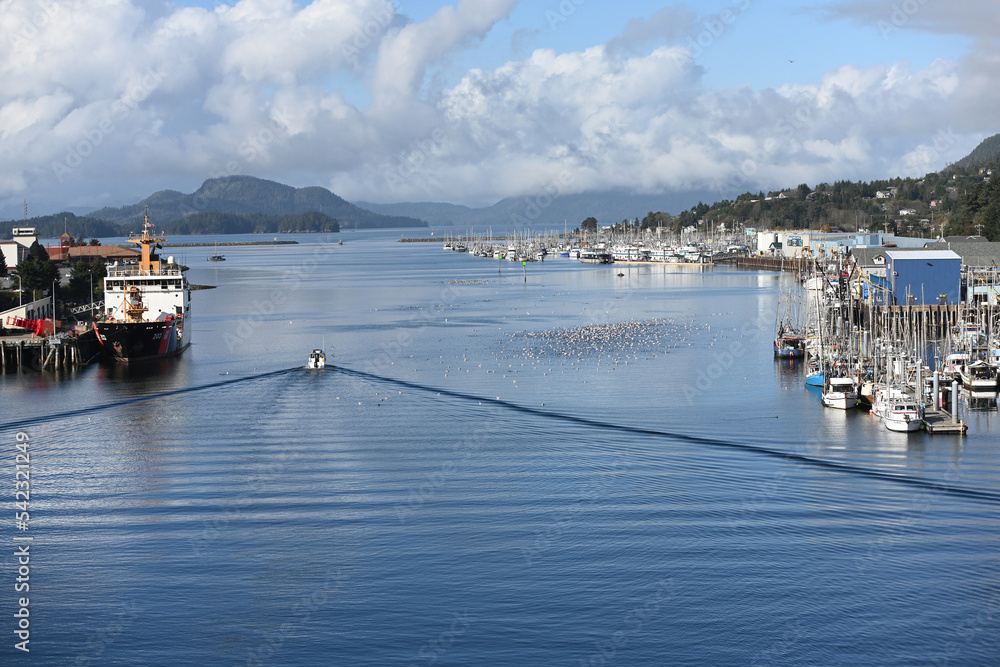 Fishing boats ply the waters around Sitka, Alaska's, ANB Harbor.