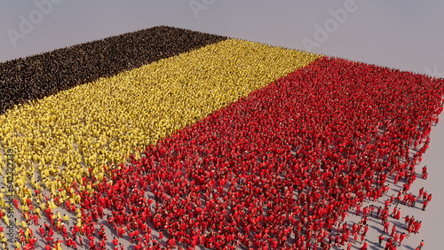A Crowd of People coming together to form the Flag of Belgium. Belgian Banner on White.