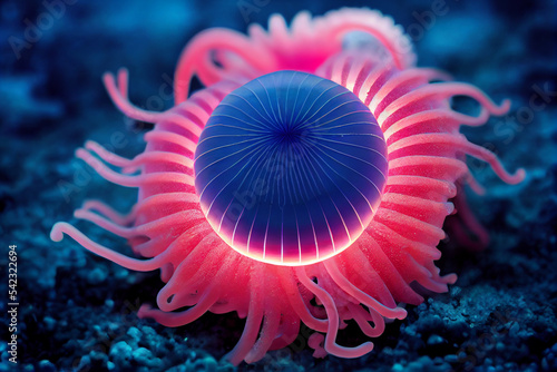 Luminescent sea anemone Image. generative ai photo