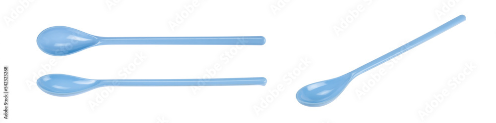 collection of various blue plastic spoon isolated on white background with clipping path. collection of various blue plastic spoon isolated on white background with clipping path.