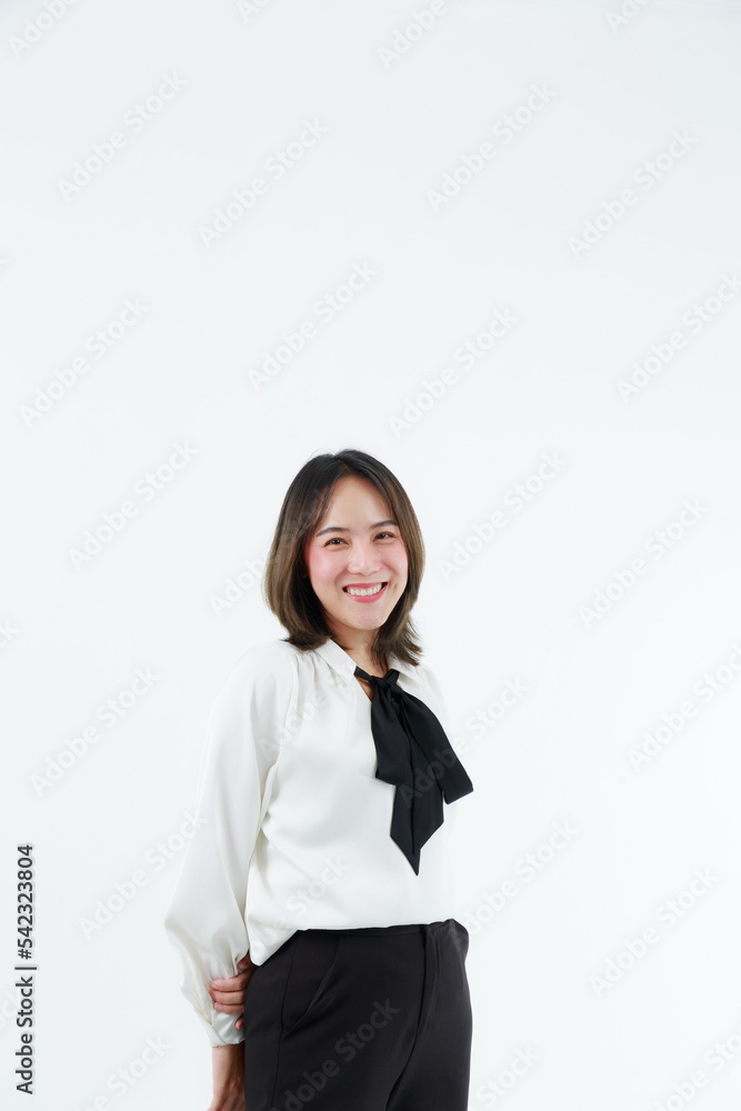 Portrait beautiful working Asian woman , business girl standing arms crossed with happiness on white background Portrait beautiful working Asian woman , business girl standing arms crossed with happiness on white background