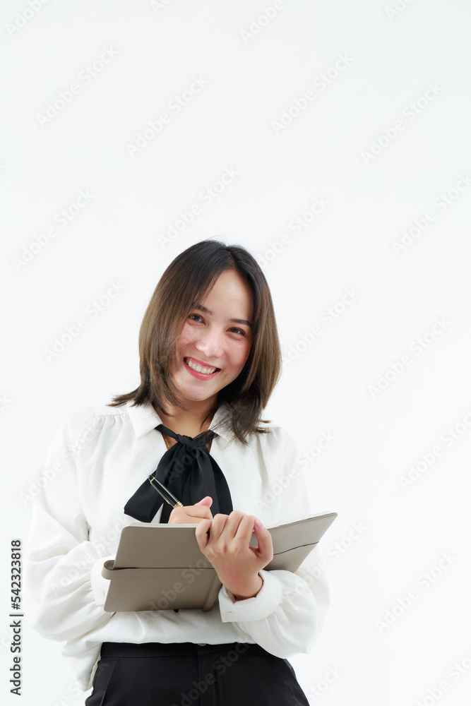 Portrait beautiful working Asian woman , business girl standing arms crossed with happiness on white background Portrait beautiful working Asian woman , business girl standing arms crossed with happiness on white background