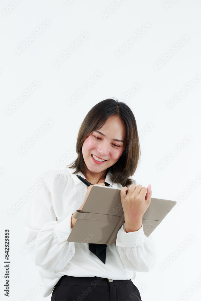 Portrait beautiful working Asian woman , business girl standing arms crossed with happiness on white background Portrait beautiful working Asian woman , business girl standing arms crossed with happiness on white background