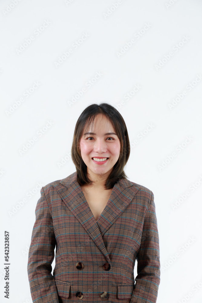 Portrait beautiful working Asian woman , business girl standing arms crossed with happiness on white background Portrait beautiful working Asian woman , business girl standing arms crossed with happiness on white background
