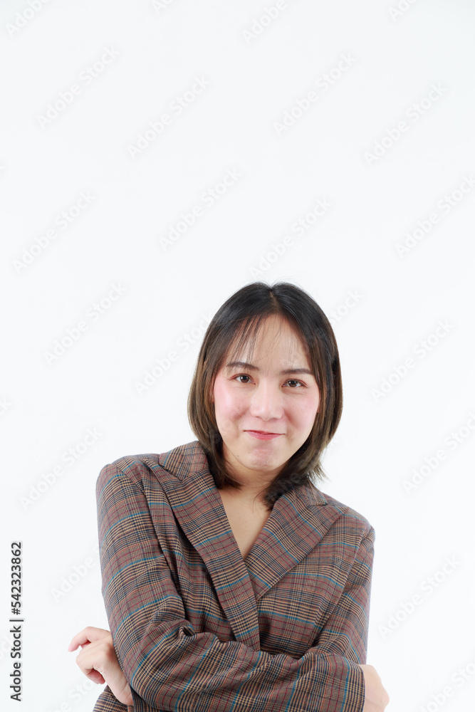 Portrait beautiful working Asian woman , business girl standing arms crossed with happiness on white background Portrait beautiful working Asian woman , business girl standing arms crossed with happiness on white background