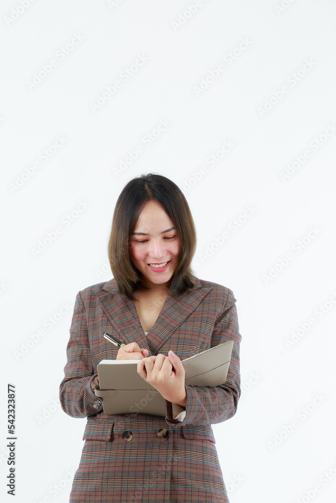 Portrait beautiful working Asian woman , business girl standing arms crossed with happiness on white background Portrait beautiful working Asian woman , business girl standing arms crossed with happiness on white background