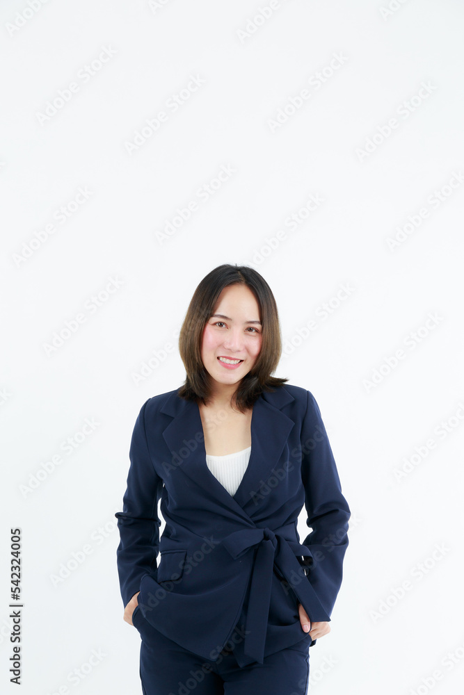 Portrait beautiful working Asian woman , business girl standing arms crossed with happiness on white background Portrait beautiful working Asian woman , business girl standing arms crossed with happiness on white background