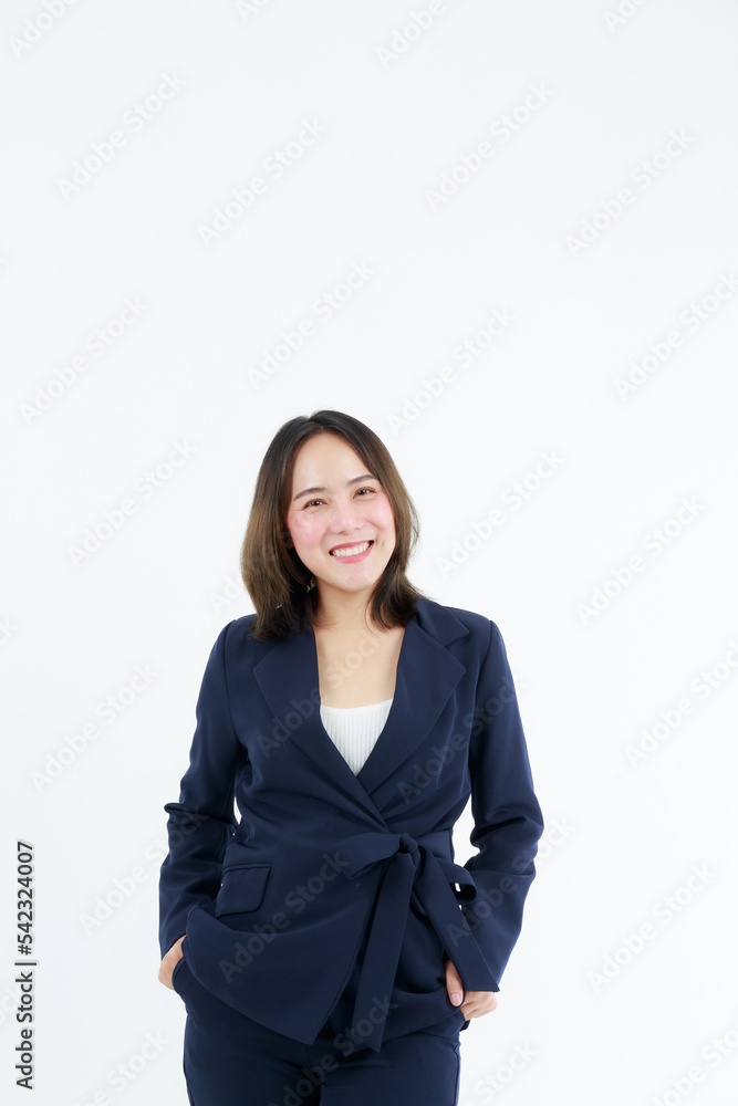 Portrait beautiful working Asian woman , business girl standing arms crossed with happiness on white background Portrait beautiful working Asian woman , business girl standing arms crossed with happiness on white background