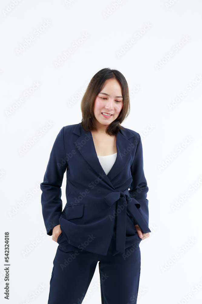 Portrait beautiful working Asian woman , business girl standing arms crossed with happiness on white background Portrait beautiful working Asian woman , business girl standing arms crossed with happiness on white background