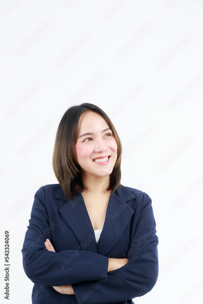 Portrait beautiful working Asian woman , business girl standing arms crossed with happiness on white background Portrait beautiful working Asian woman , business girl standing arms crossed with happiness on white background