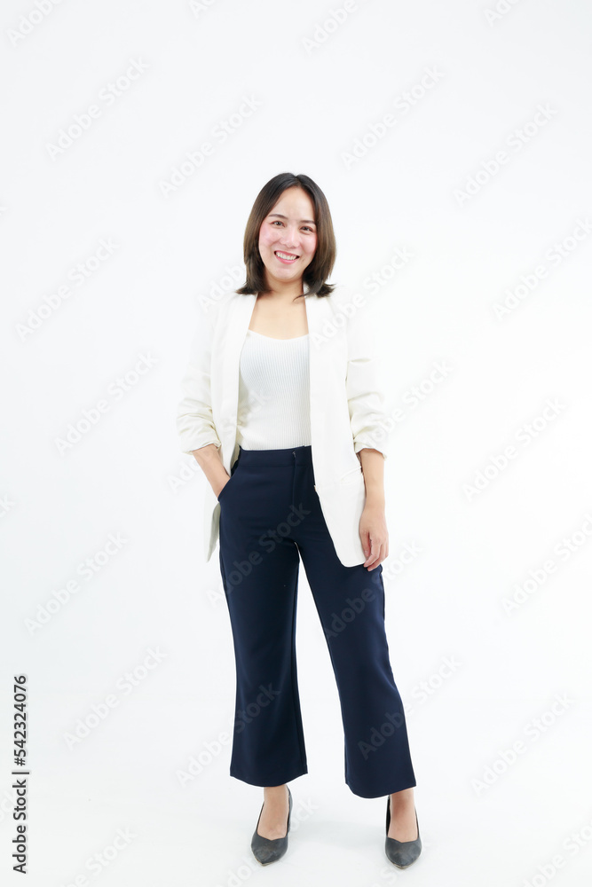 Portrait beautiful working Asian woman , business girl standing arms crossed with happiness on white background Portrait beautiful working Asian woman , business girl standing arms crossed with happiness on white background