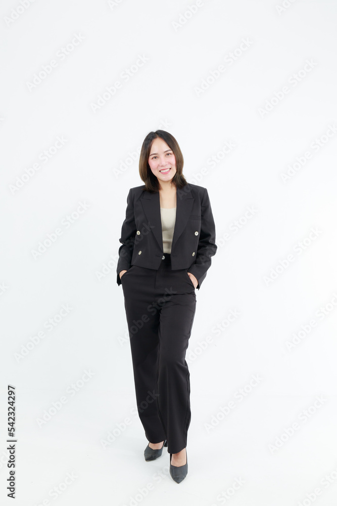 Portrait beautiful working Asian woman , business girl standing arms crossed with happiness on white background Portrait beautiful working Asian woman , business girl standing arms crossed with happiness on white background